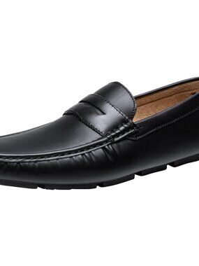 Men's Black Classic 100% Synthetic Soft Penny Loafers Slip On Boat Loafers Shoes